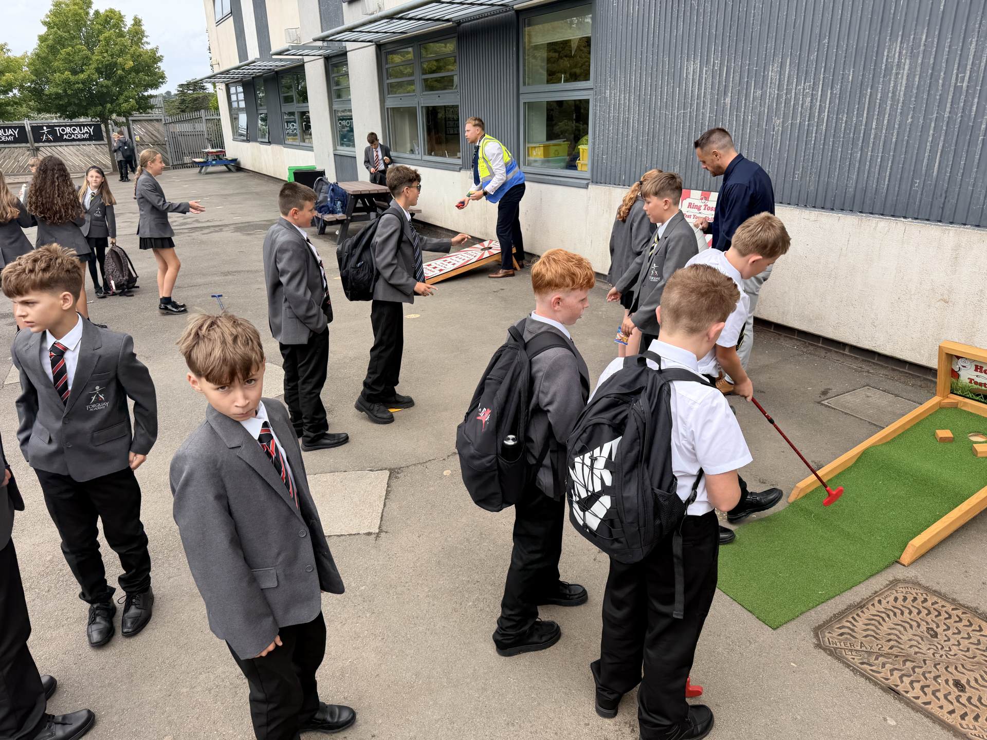 Year 7 students taking part in a putting game